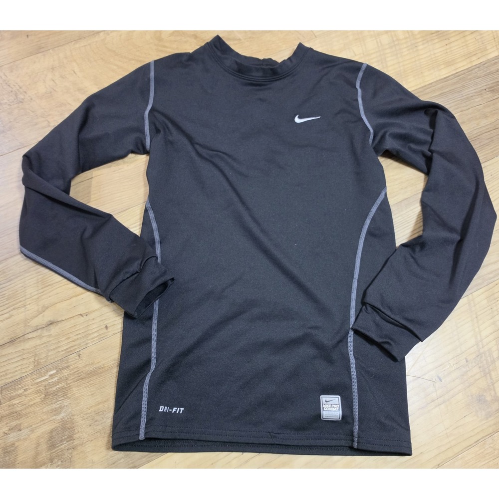 Nike Team Top Girls/Boys Large Black Long Sleeves Compression Dri Fit Youth